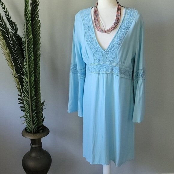 Calypso St. Barth sky blue deep v-neck sun dress - Picture 2 of 13